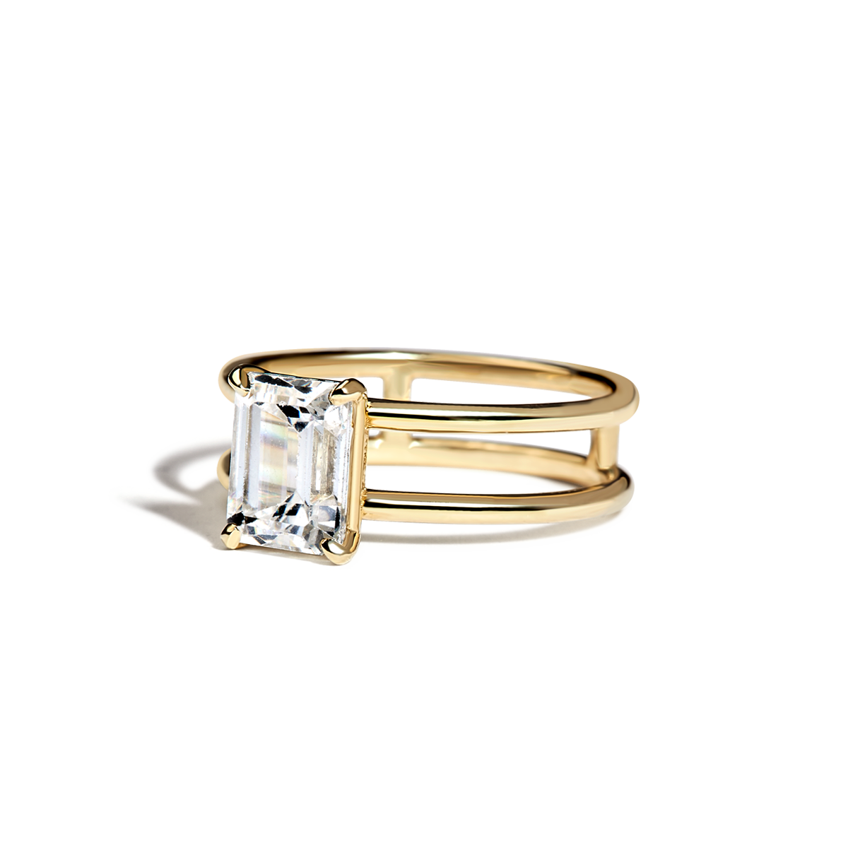 Emerald Cut Double Band Engagement Ring