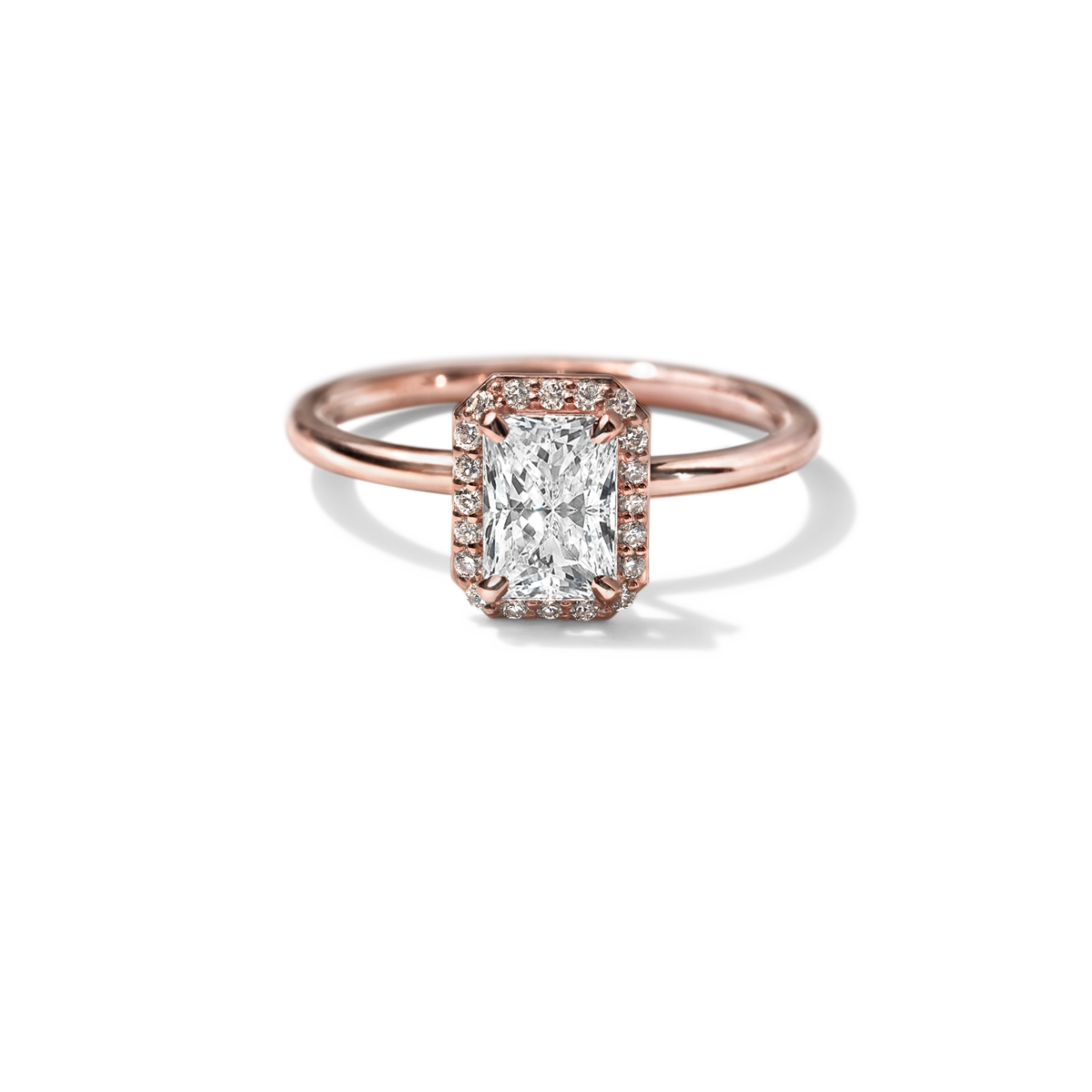 #color_18K Rose Gold Radiant Halo Engagement Ring