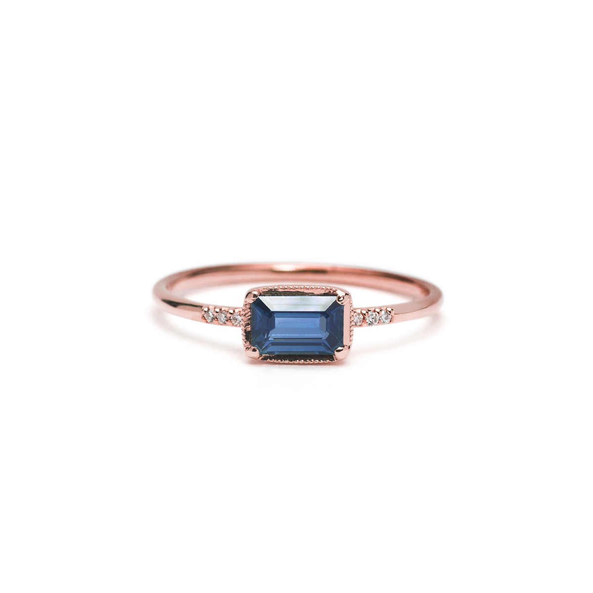 #color_14K Rose Gold East West Emerald Diamond Ring