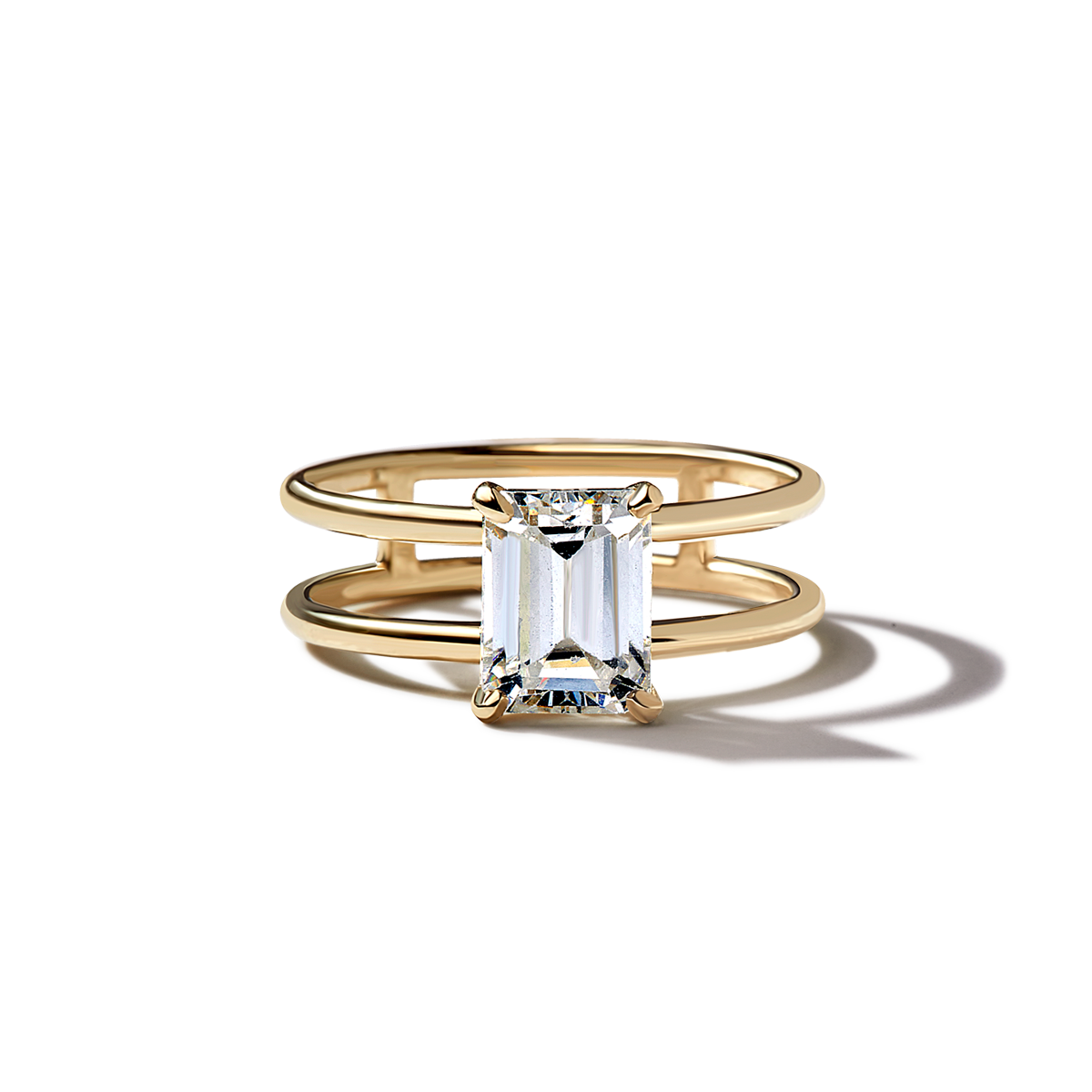 Emerald Cut Double Band Engagement Ring