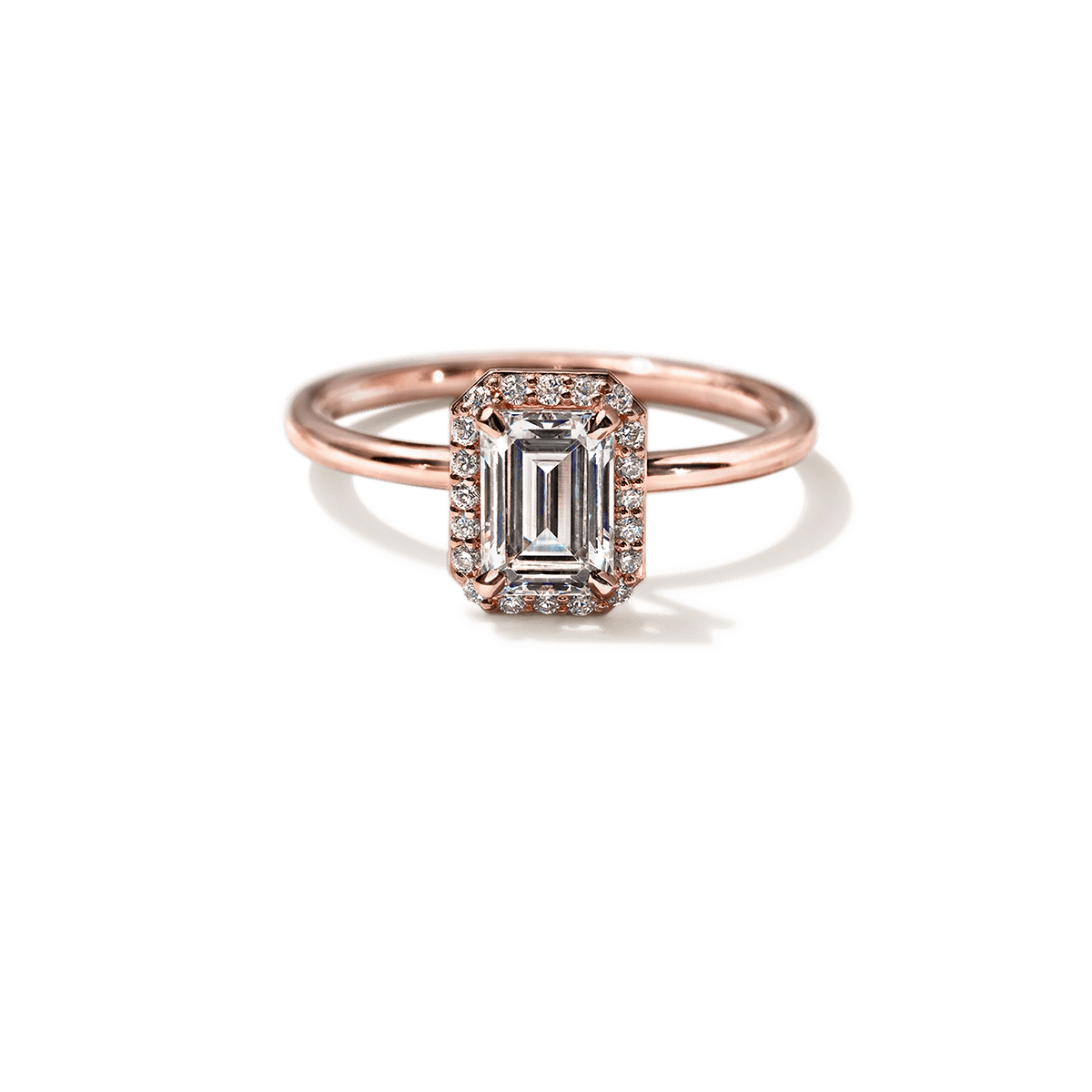 #color_18K Rose Gold Emerald Halo Engagement Ring
