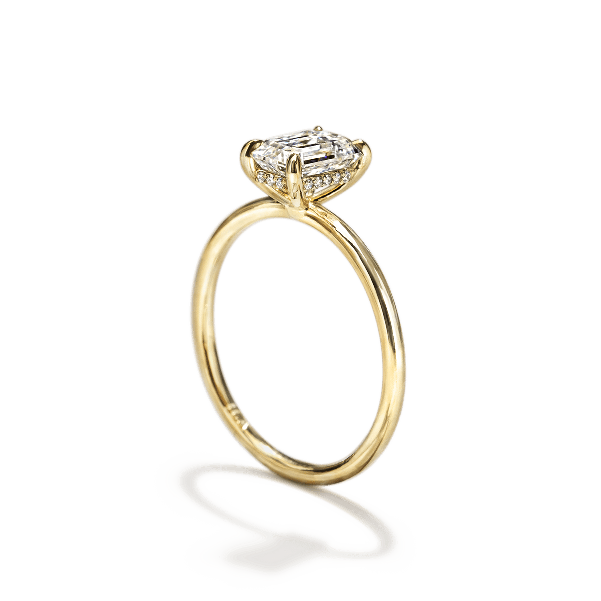 ILA #color_18K Yellow Gold Radiant Hidden Halo Pave Engagement Ring