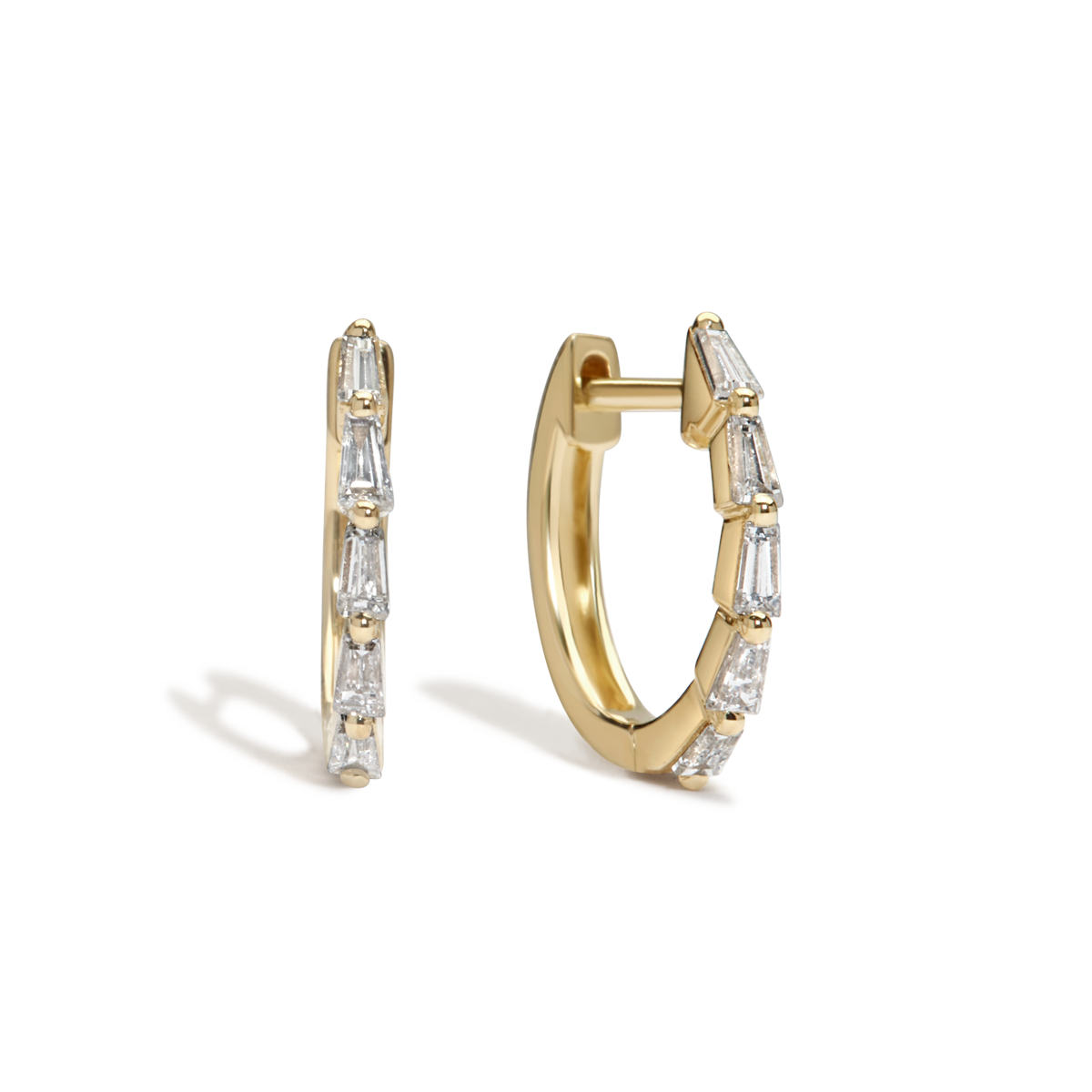#color_14K Yellow Gold baguette huggie diamond hoops