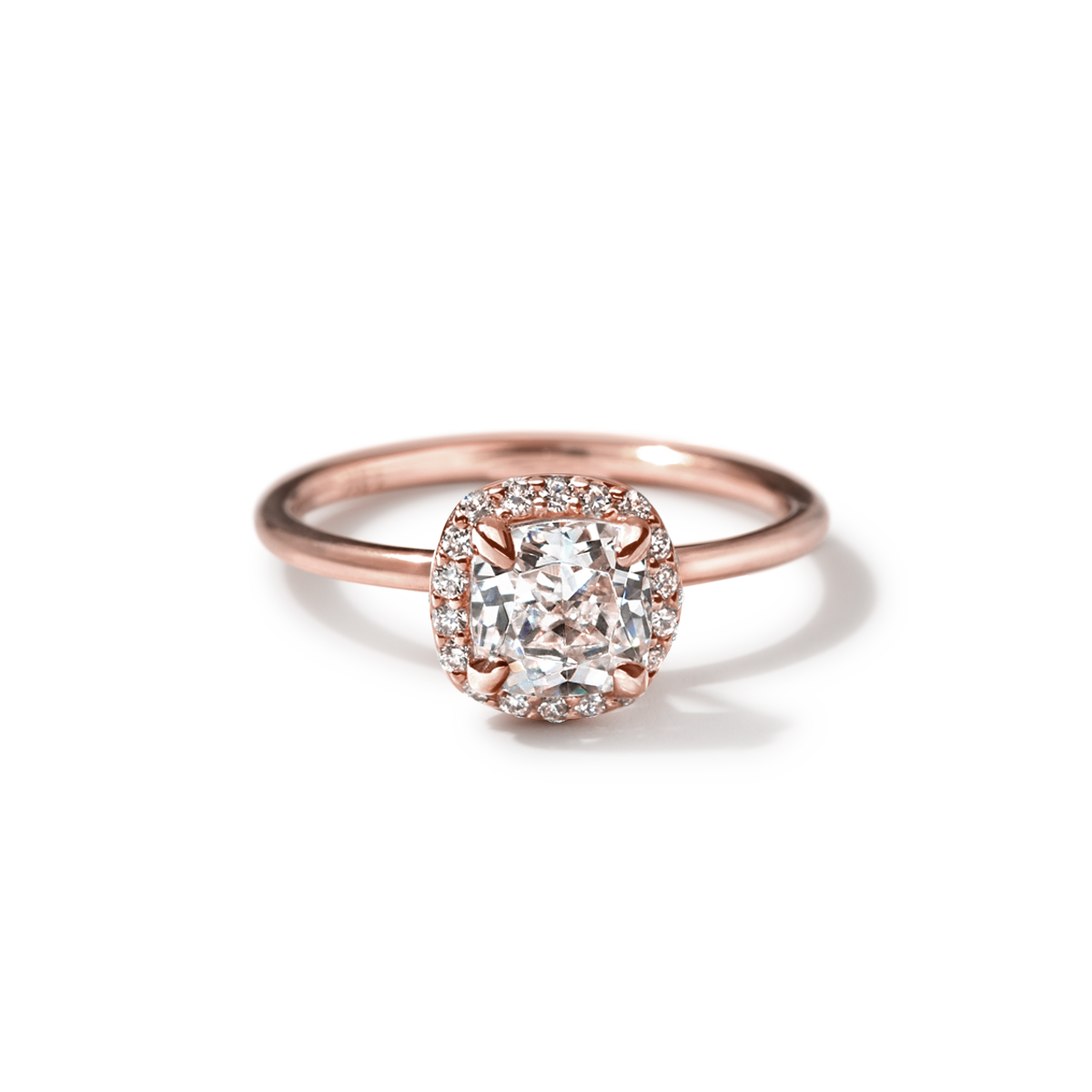 #color_18K Rose Gold Cushion Halo Engagement Ring