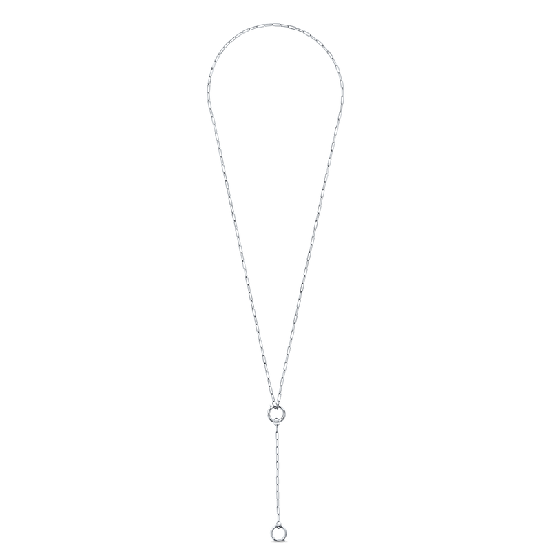 14K White Gold 18" paperclip chain with lariat petite with hinged jump ring connector