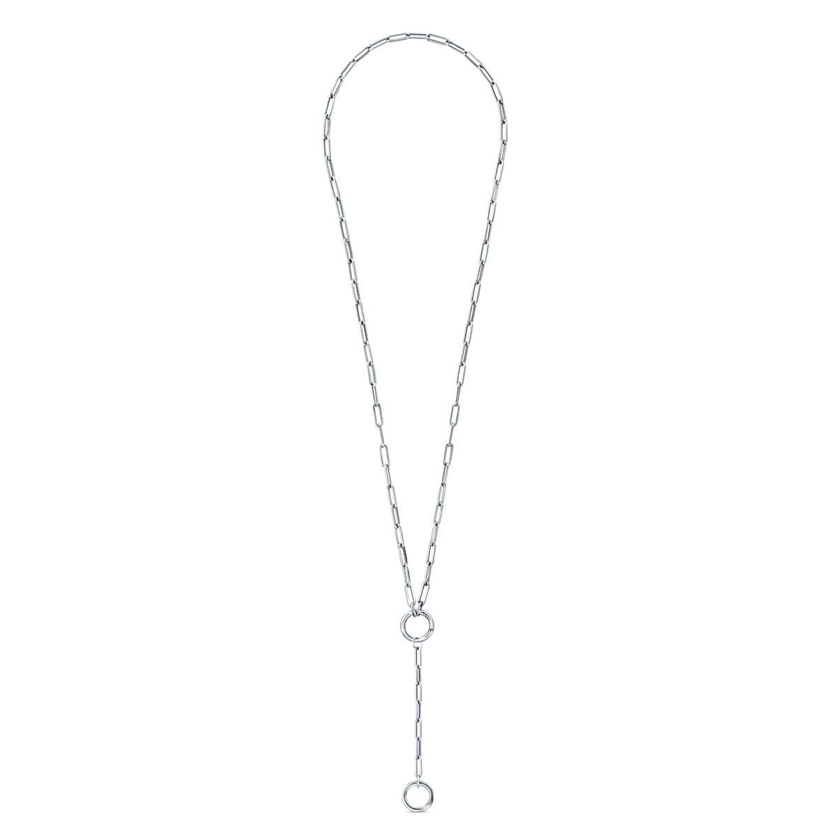 14K White Gold 18" paperclip chain with lariat midi with hinged jump ring connector
