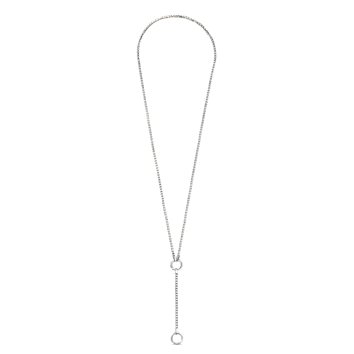 14K White Gold 18" box chain with lariat midi with hinged jump ring connector