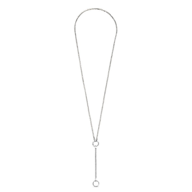 14K White Gold 18" box chain with lariat midi with hinged jump ring connector