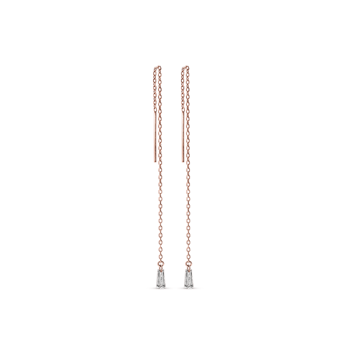 #color_14K Rose Gold Threader Earring Baguette Diamond
