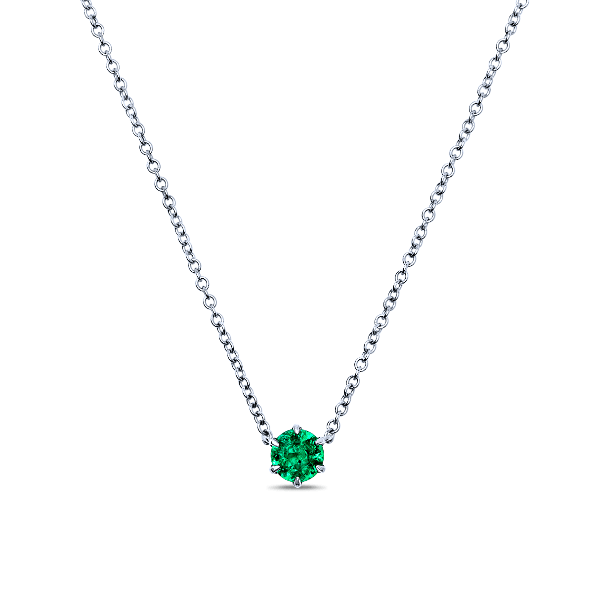 14K White Gold Round Emerald Pendant