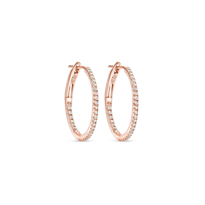 14K Rose Gold In and Out Diamond Hoops