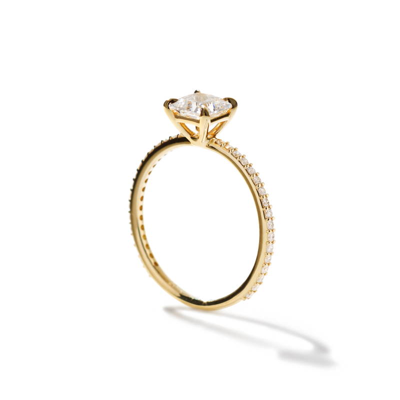 18K Yellow Gold Princess Pave Solitaire Engagement Ring
