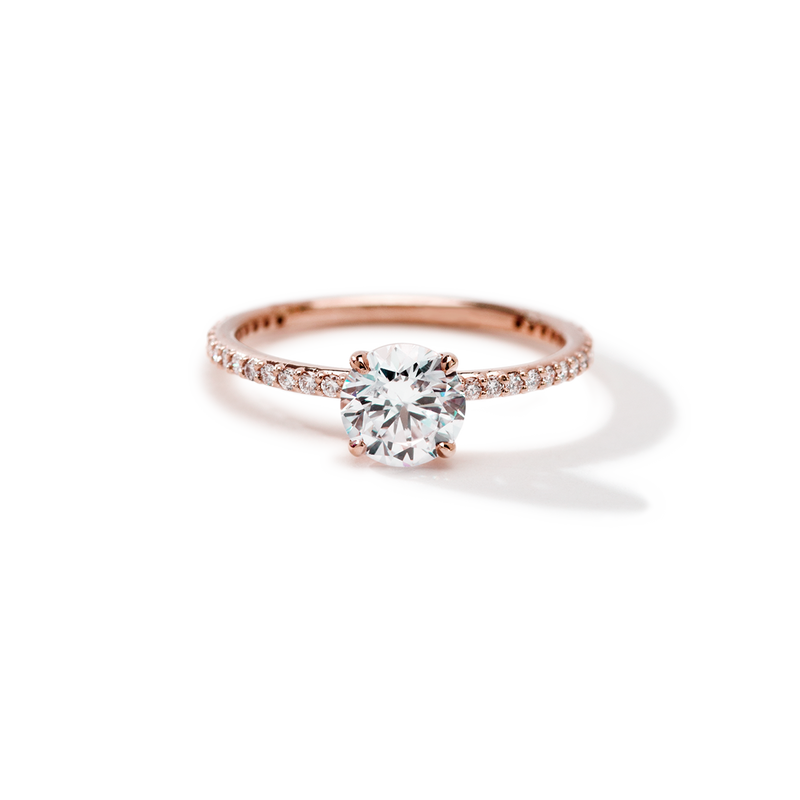 18K Rose Gold Round Pave Solitaire Engagement Ring