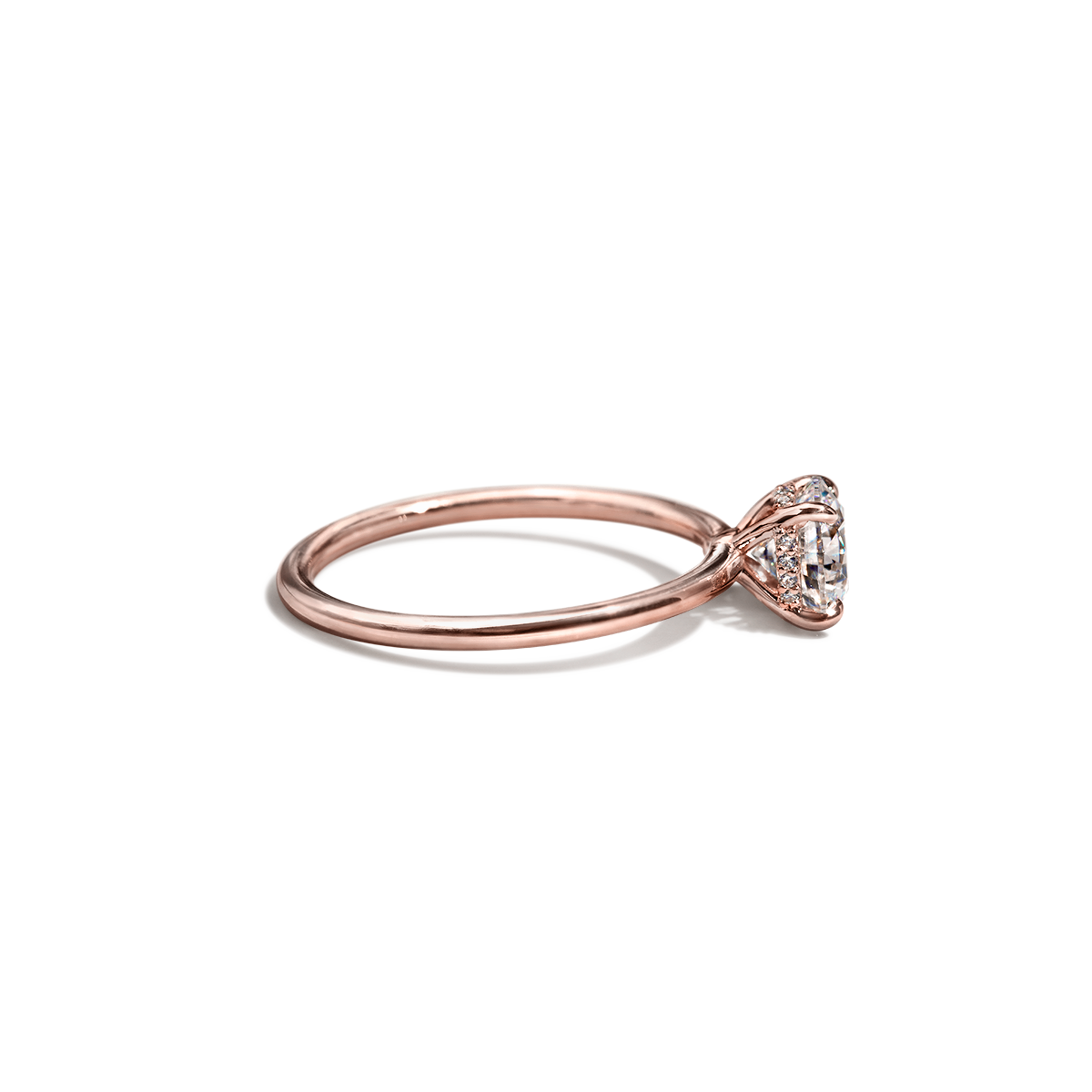 ILA #color_18K Rose Gold Round Hidden Halo Pave Engagement Ring