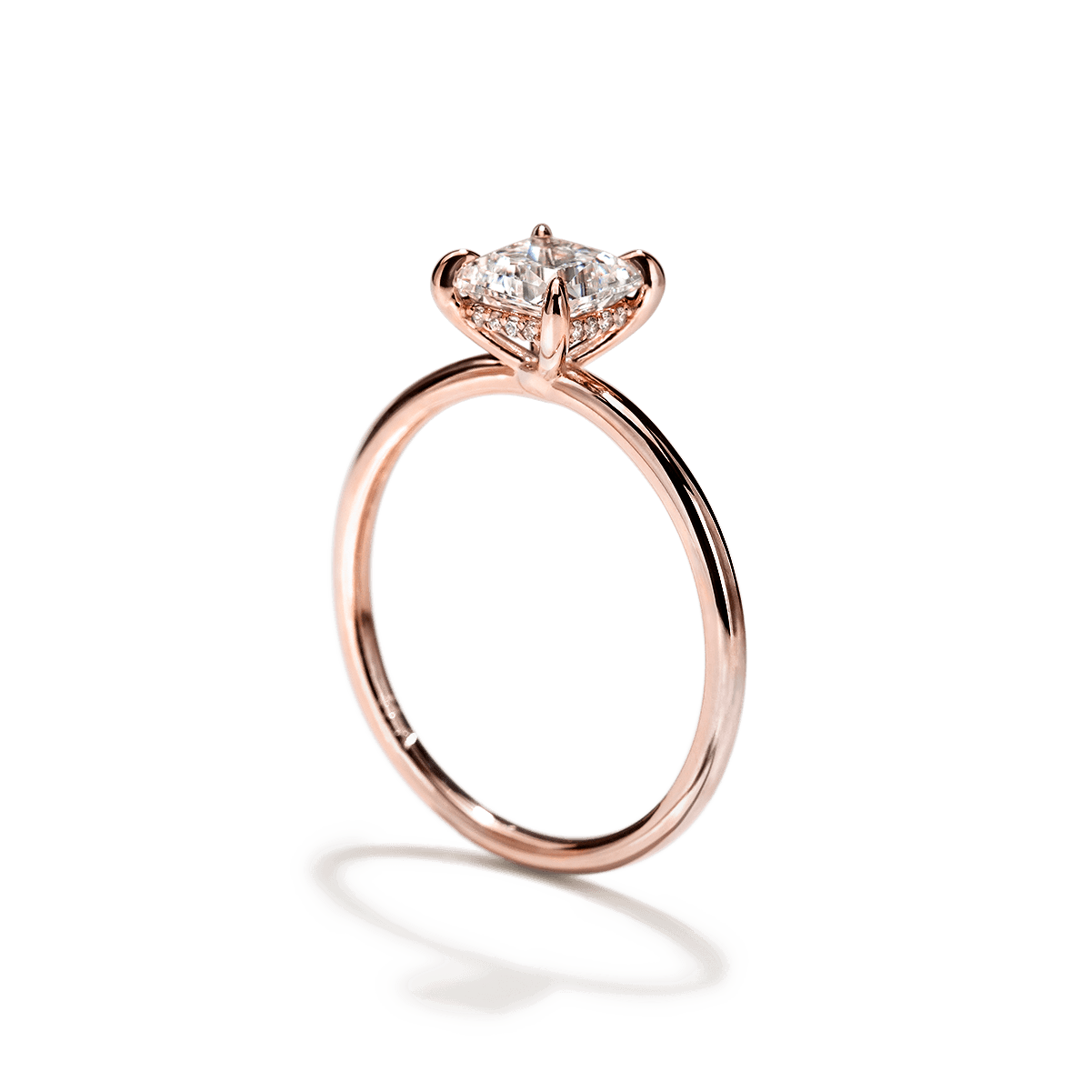 ILA #color_18K Rose Gold Princess Hidden Halo Pave Engagement Ring