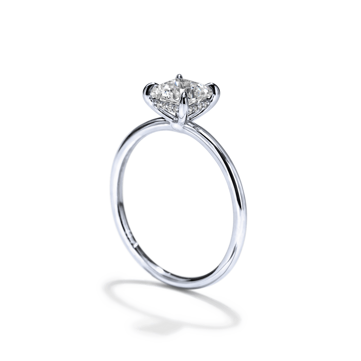 ILA Platinum 18K White Gold Princess Hidden Halo Pave Engagement Ring