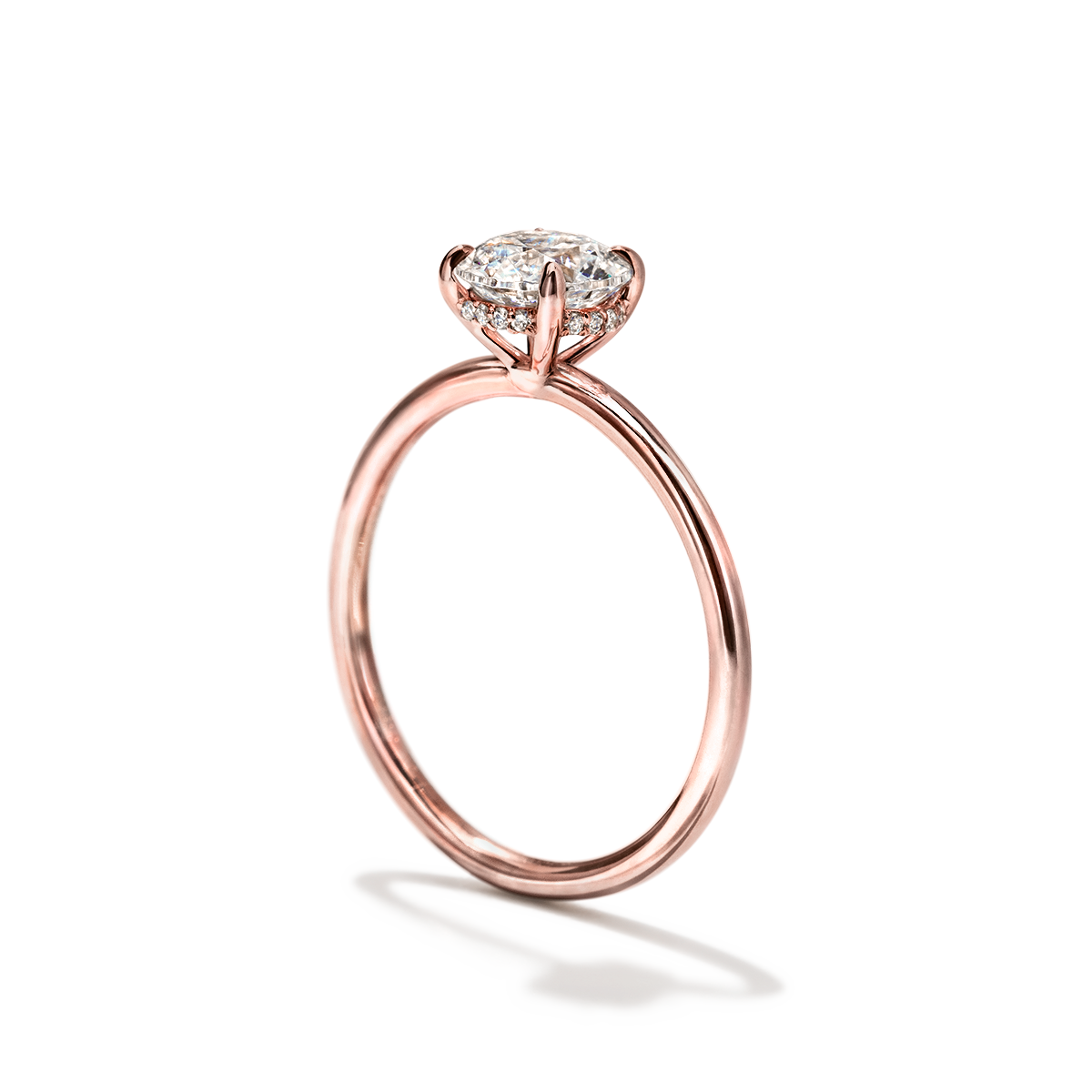 ILA #color_18K Rose Gold Round Hidden Halo Pave Engagement Ring