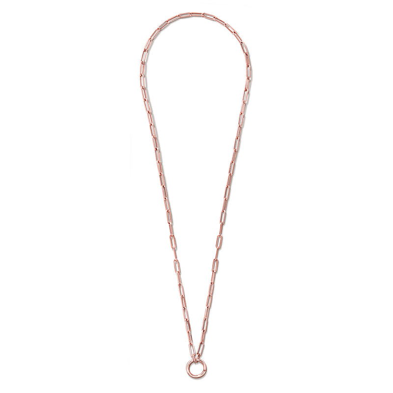 14K Rose Gold 18" paperclip chain with lariat midi with hinged jump ring connector