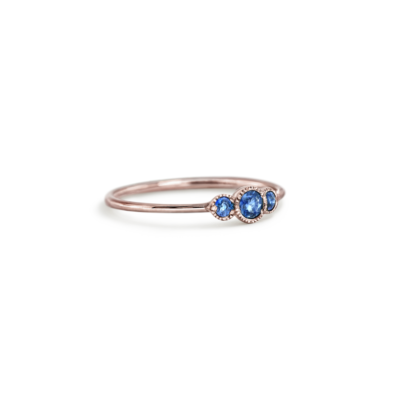 14K Rose Gold blue sapphire gold ring