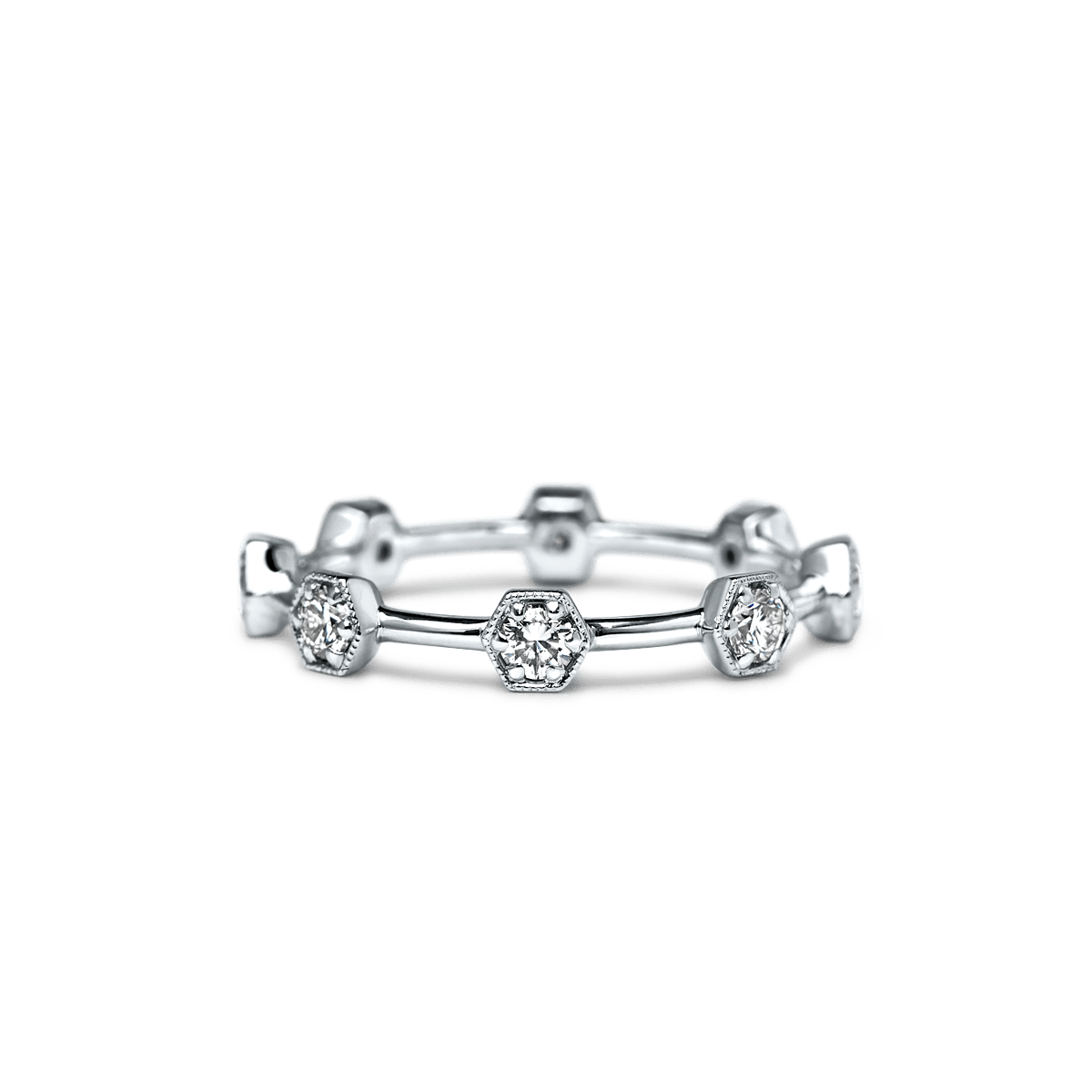 #color_14K White Gold #color_Platinum Diamond Eternity Band Hexagons