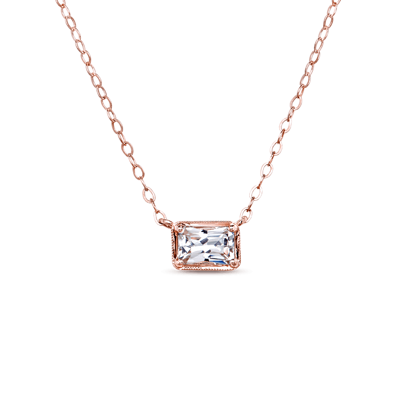 #color_#color_14K Rose Gold White Sapphire Radiant Necklace Pendant