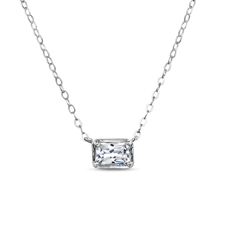 14K White Gold White Sapphire Radiant Necklace Pendant