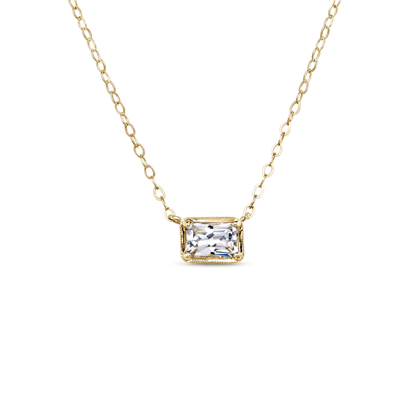 14K Yellow Gold White Sapphire Radiant Necklace Pendant