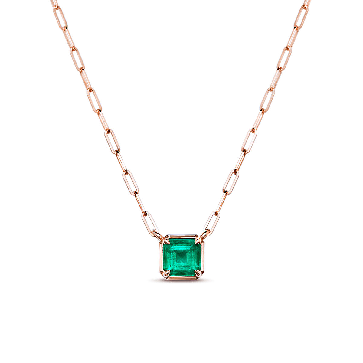 #color_14K Rose Gold Square Emerald Cut Necklace