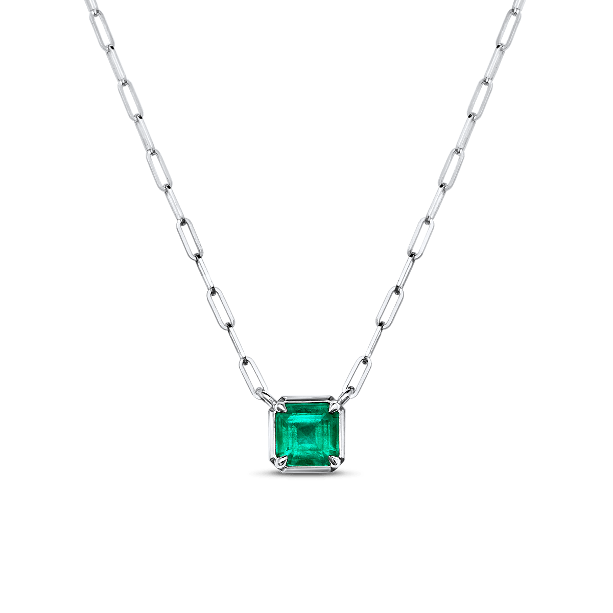 14K White Gold Square Emerald Cut Necklace