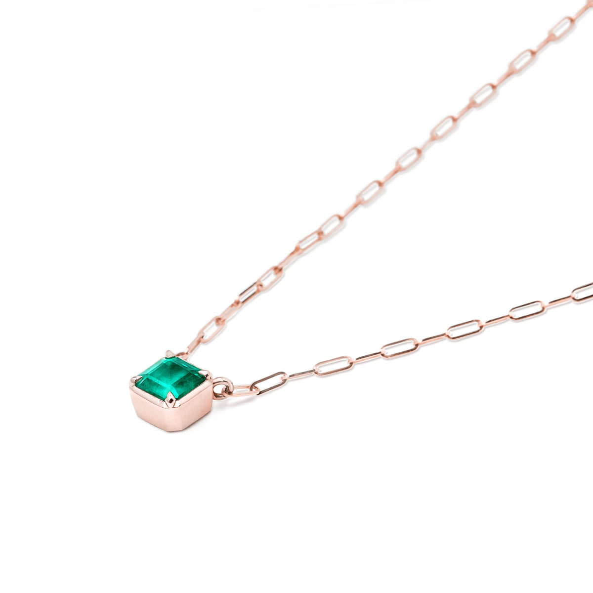 #color_14K Rose Gold Square Emerald Cut Necklace