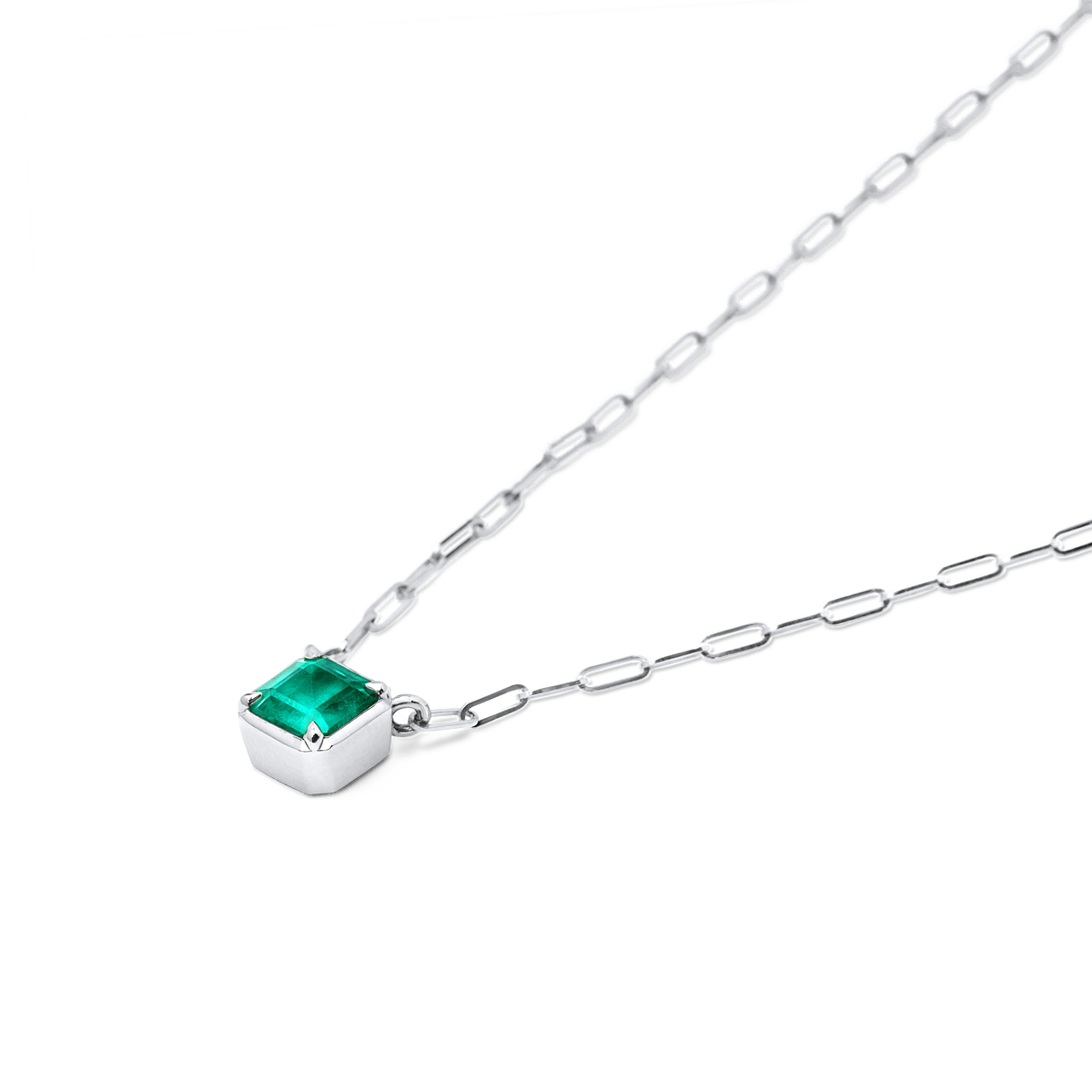 14K White Gold Square Emerald Cut Necklace