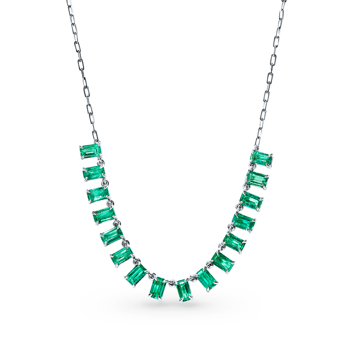 14K White Gold Green Emerald Necklace