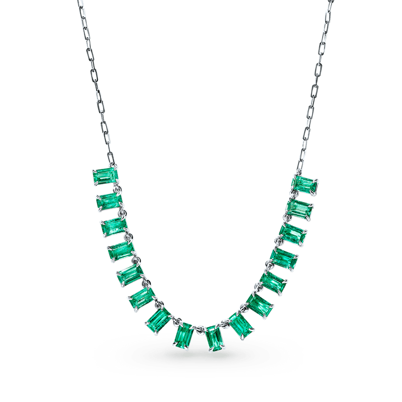 14K White Gold Green Emerald Necklace