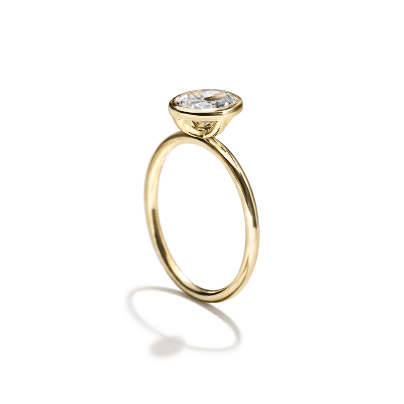 18K Yellow Gold Bezel Oval Diamond Engagement Ring