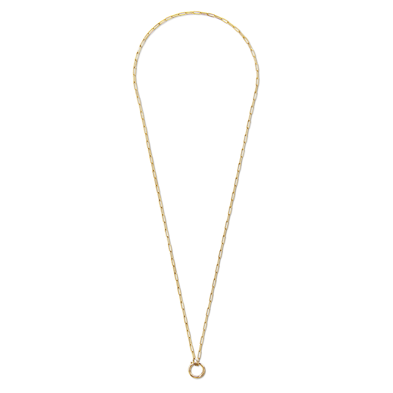 14K Yellow Gold 18" paperclip chain with lariat petite with hinged jump ring connector