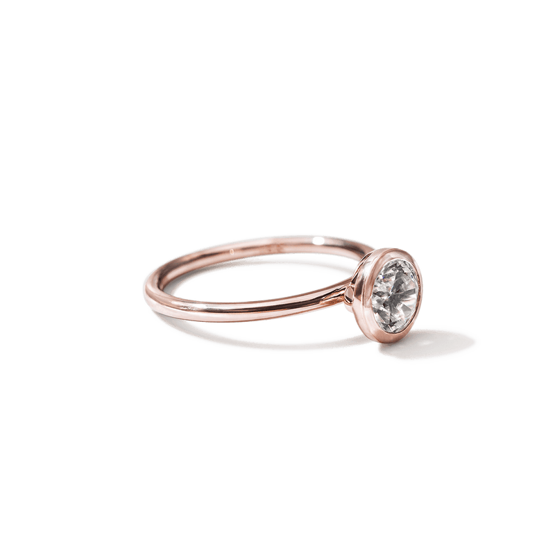 18K Rose Gold Round Bezel Diamond Engagement Ring