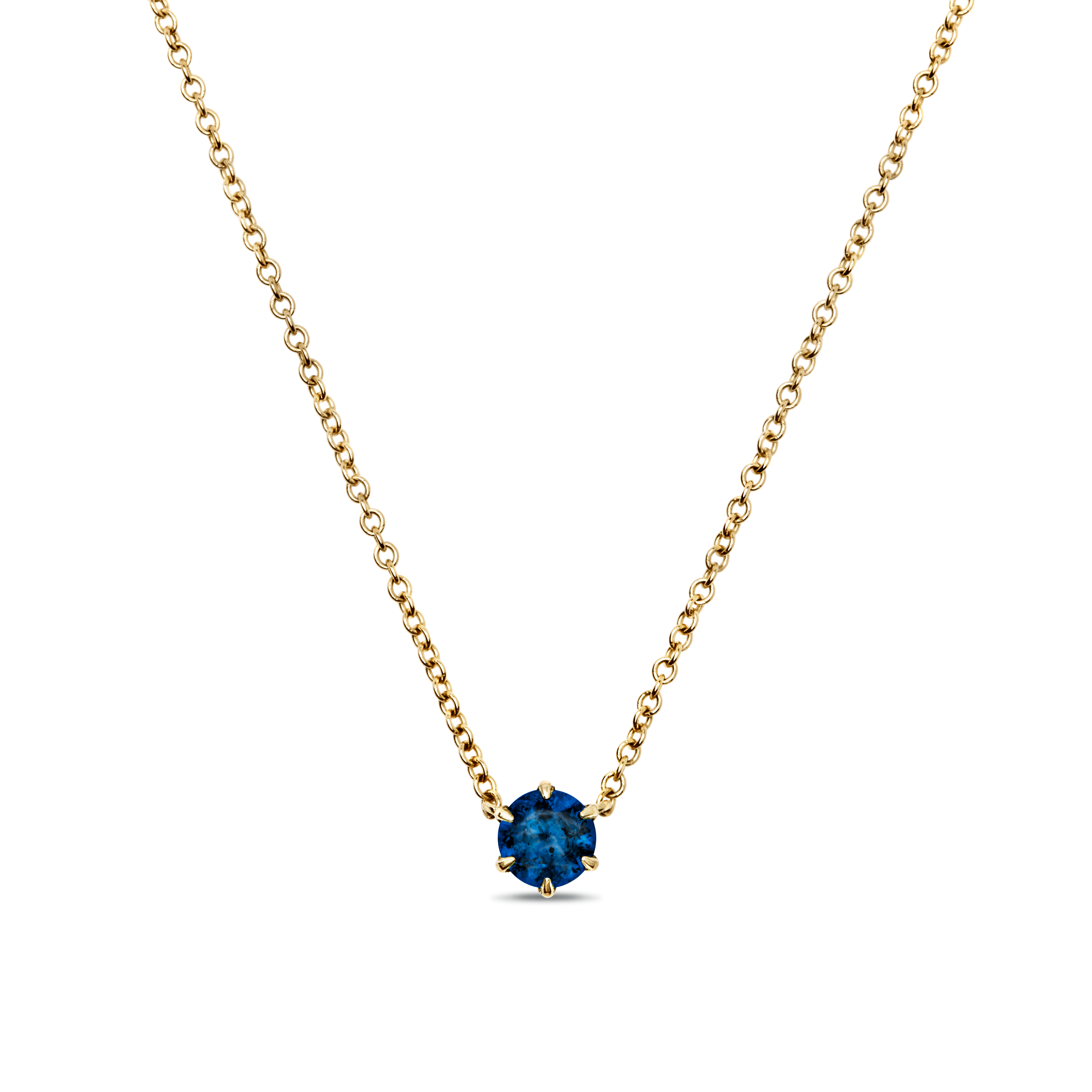 #color_14K Yellow Gold round blue sapphire necklace