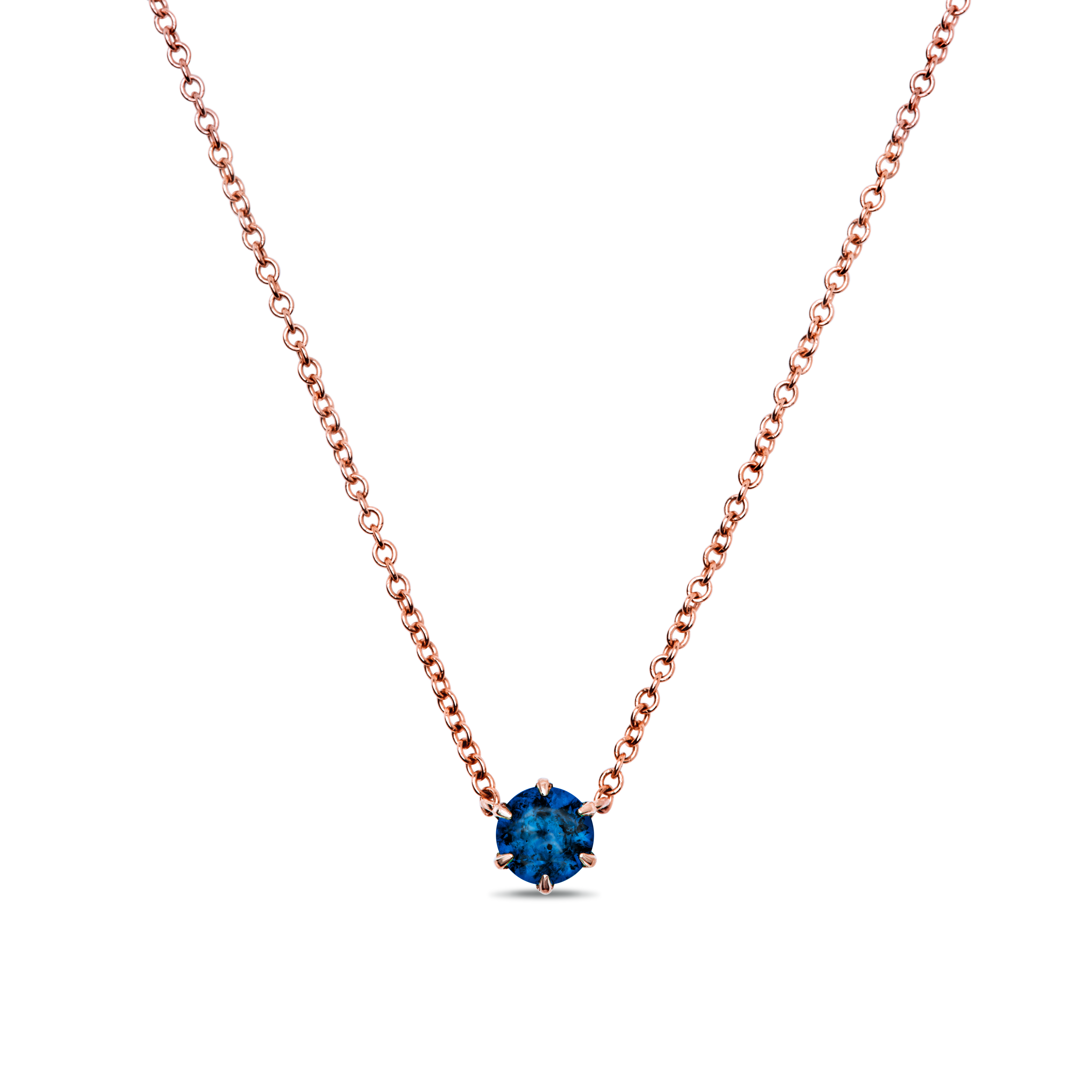 #color_14K Rose Gold round blue sapphire necklace