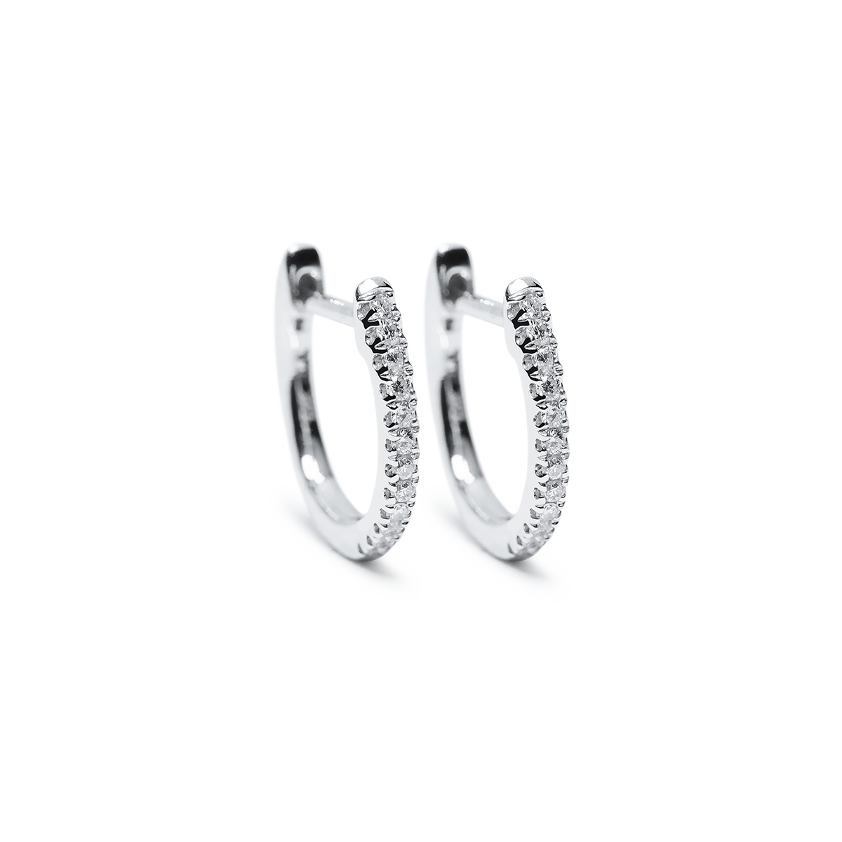 14K White Gold Huggie Diamond Hoops