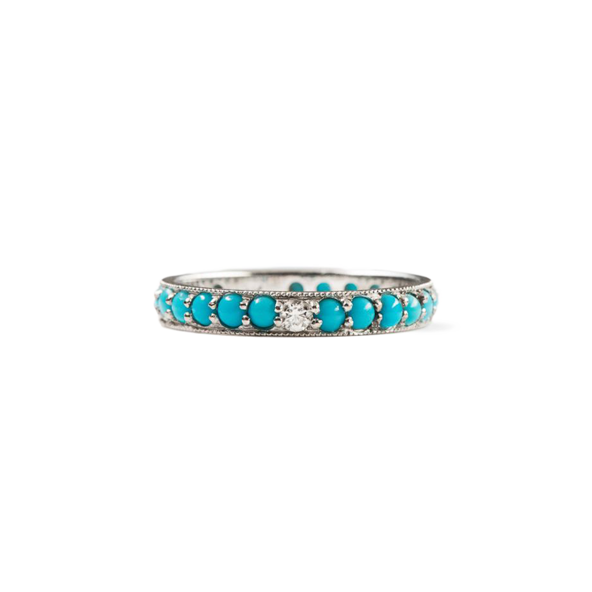 14K White Gold Turquoise and Diamond Ring