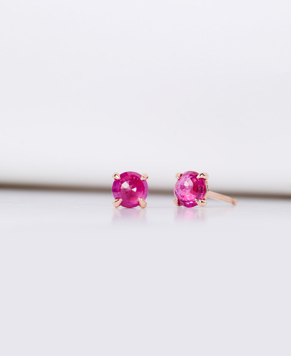 14K Gold Round Ruby Studs