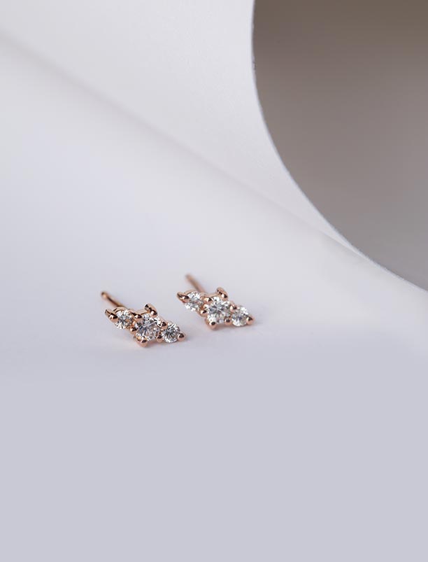 #color_14K Rose Gold trio diamond studs