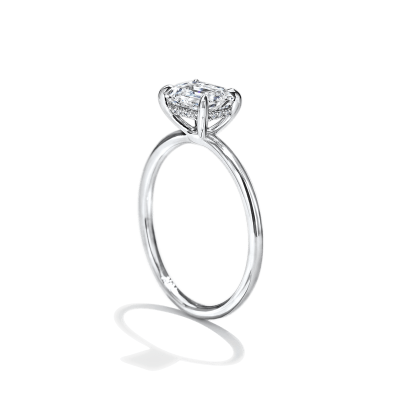 18K White Gold Platinum Solitaire Emerald Diamond Engagement Ring