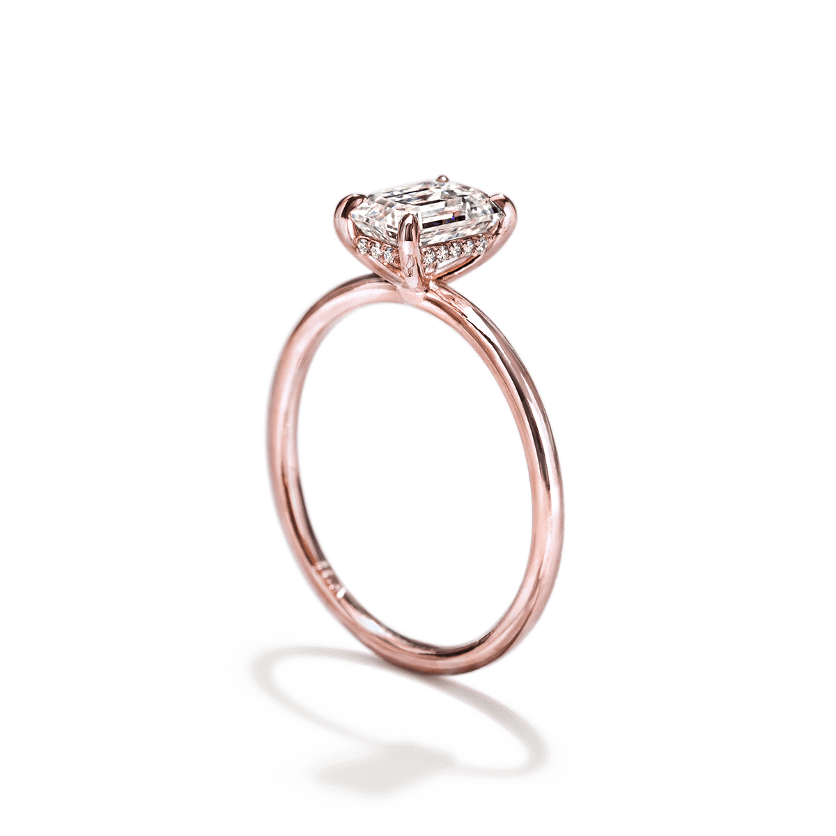 ILA #color_18K Rose Gold Emerald Hidden Halo Pave Engagement Ring