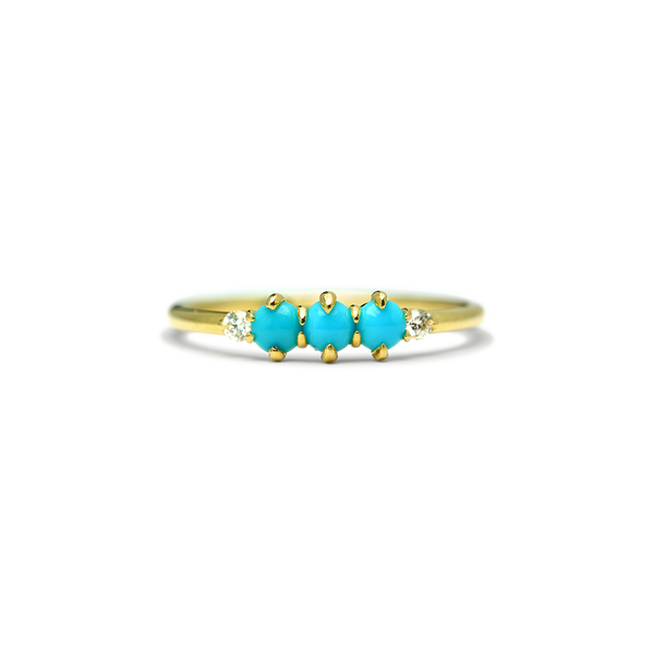 14K Yellow Gold Turquoise and Diamond Ring
