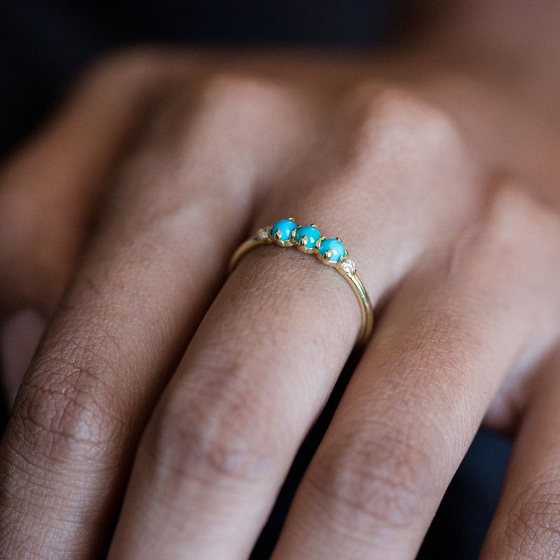 14K Gold Turquoise and Diamond Ring