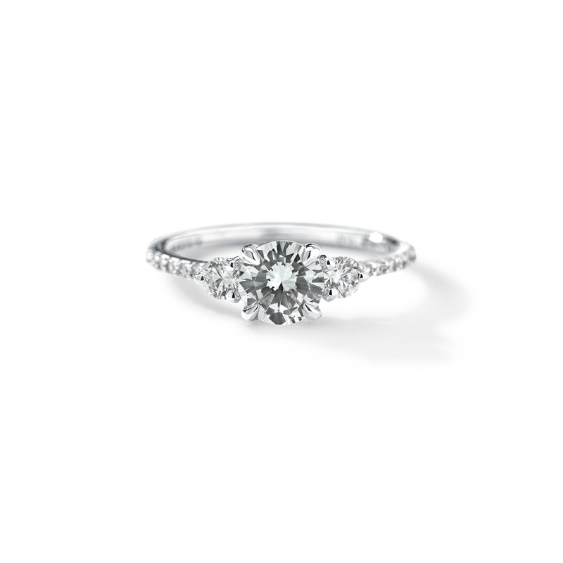 18K White Gold Platinum ILA 3 Stone Diamond Pave Engagement Ring 