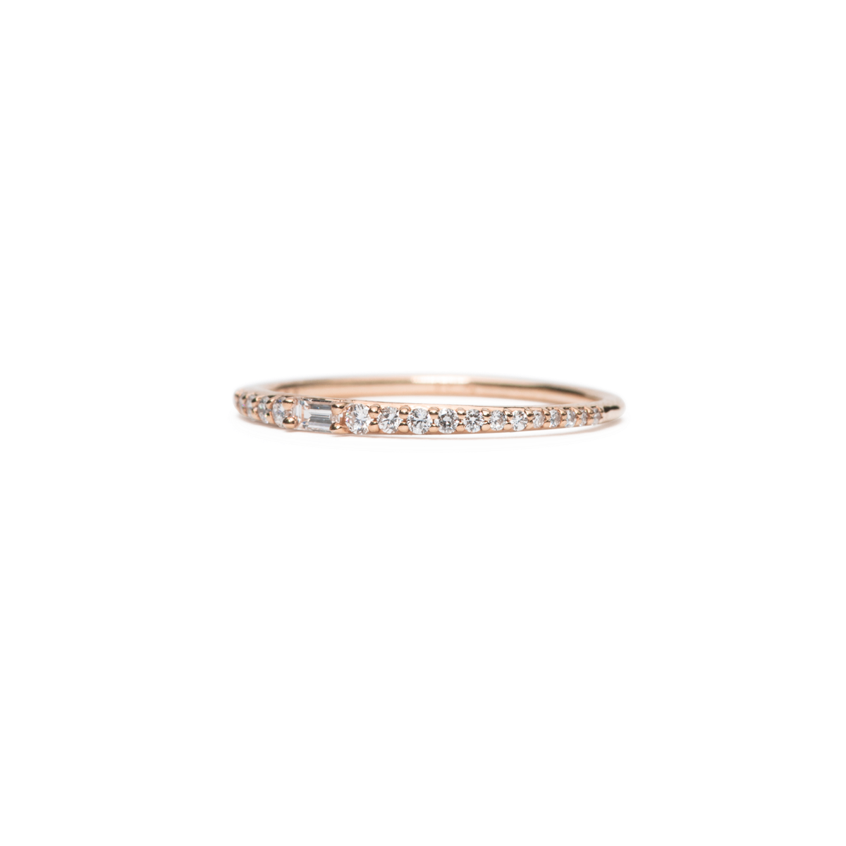 #color_14K Rose Gold Lamont designer diamond band with baguette and tapering round diamonds in gold