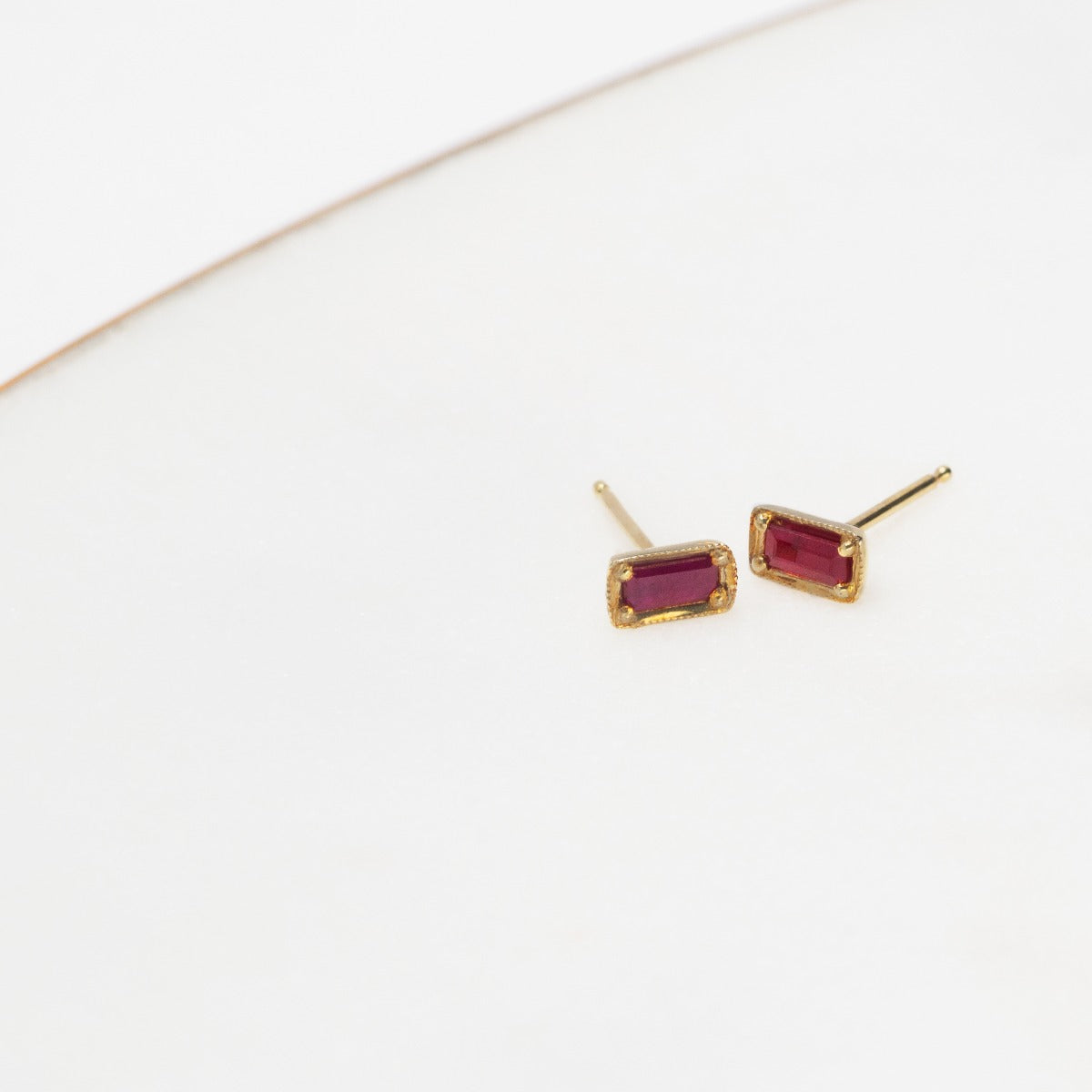 14K Ruby Baguette Stud