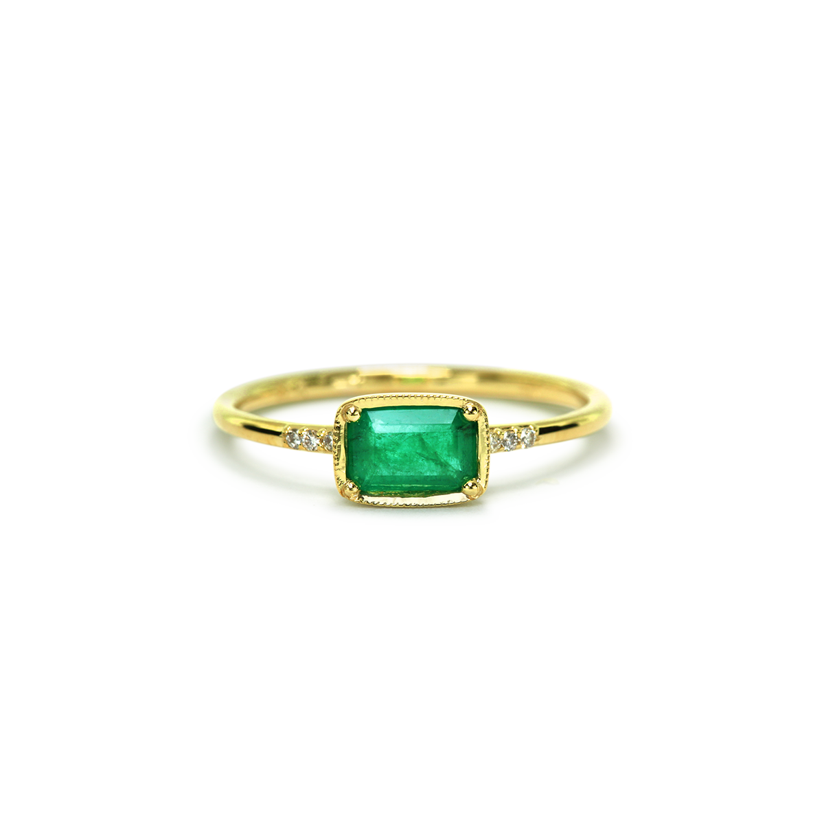 #color_14K Yellow Gold East West Emerald Diamond Ring